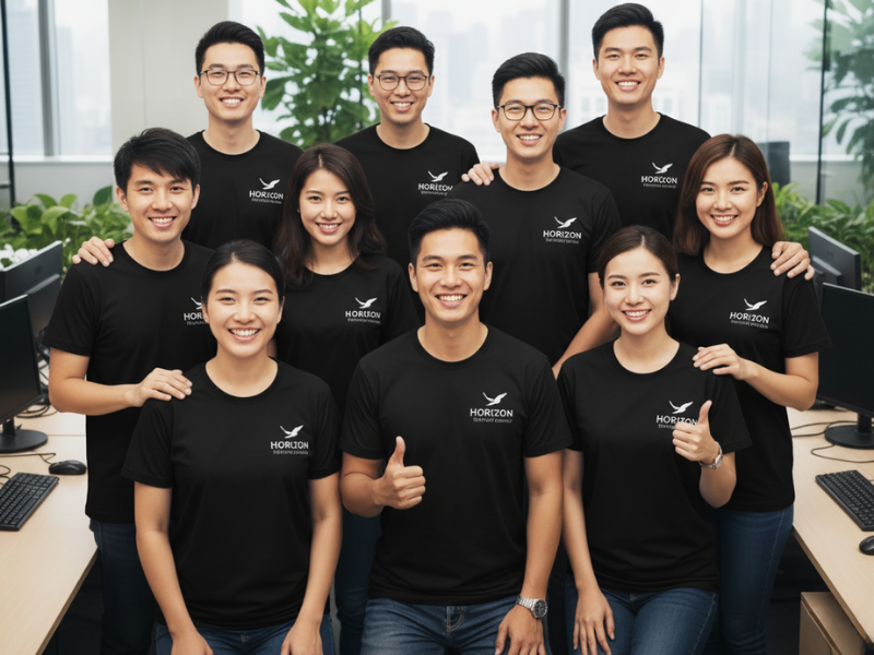 Áo thun đồng phục cổ tròn mang lại hình ảnh trẻ trung và năng động cho tập thể nhân viên.