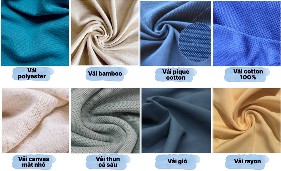 Một số loại vải phổ biến được sử dụng làm đồng phục công ty (nguồn: Internet).