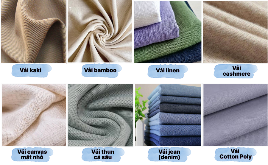 Hình ảnh một số loại vải được dùng phổ biến để may đồng phục nhà hàng (nguồn: Internet).