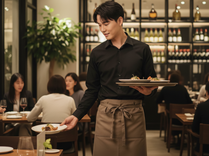 Áo sơ mi đồng phục góp phần tạo nên vẻ sang trọng và lịch sự cho không gian nhà hàng.