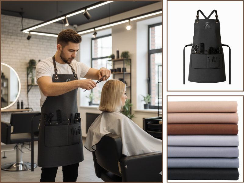 Mẫu đồng phục tạp dề vải cotton pha dành cho nhân viên salon