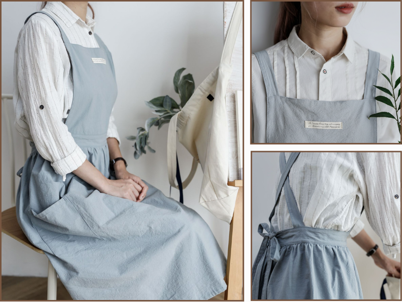 Mẫu tạp dề yếm dạng váy phù hợp cho các lĩnh vực về nghệ thuật như cắm hoa, vẽ tranh,... (nguồn: Vân Anh Holame)