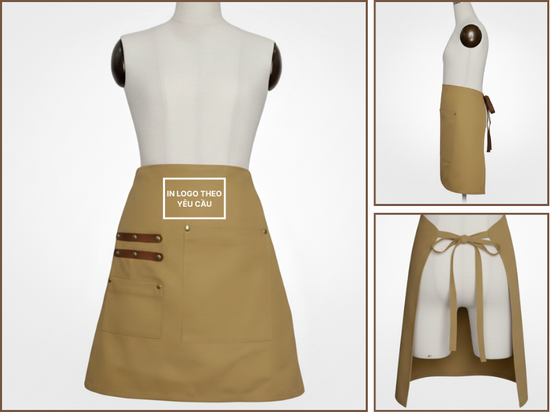 Mẫu tạp dề chân dáng ngắn màu be đậm