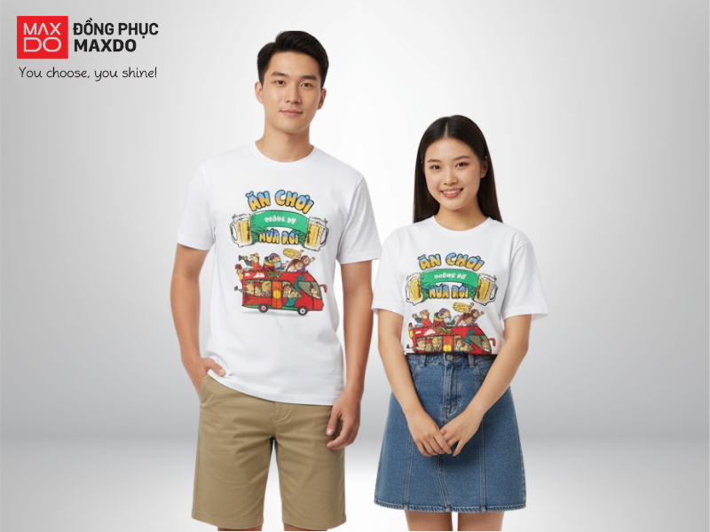 Mẫu áo đồng phục đi biển cho đội nhóm có slogan “Ăn chơi không sợ mưa rơi”