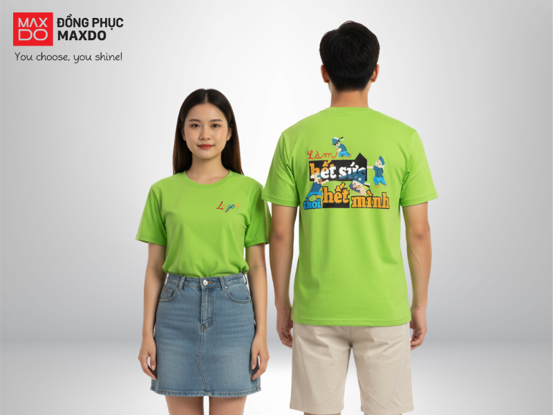 Mẫu áo đồng phục đi biển cho công ty màu xanh lá