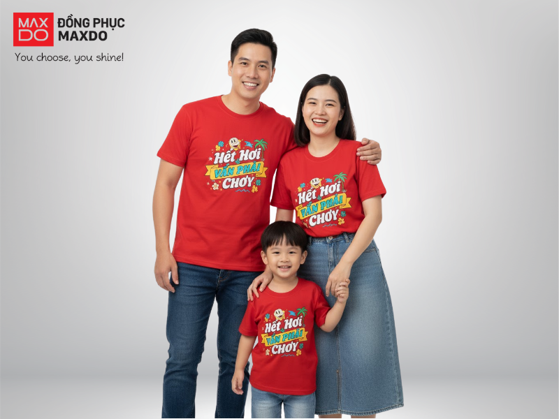 Mẫu áo đồng phục gia đình đi chơi màu đỏ