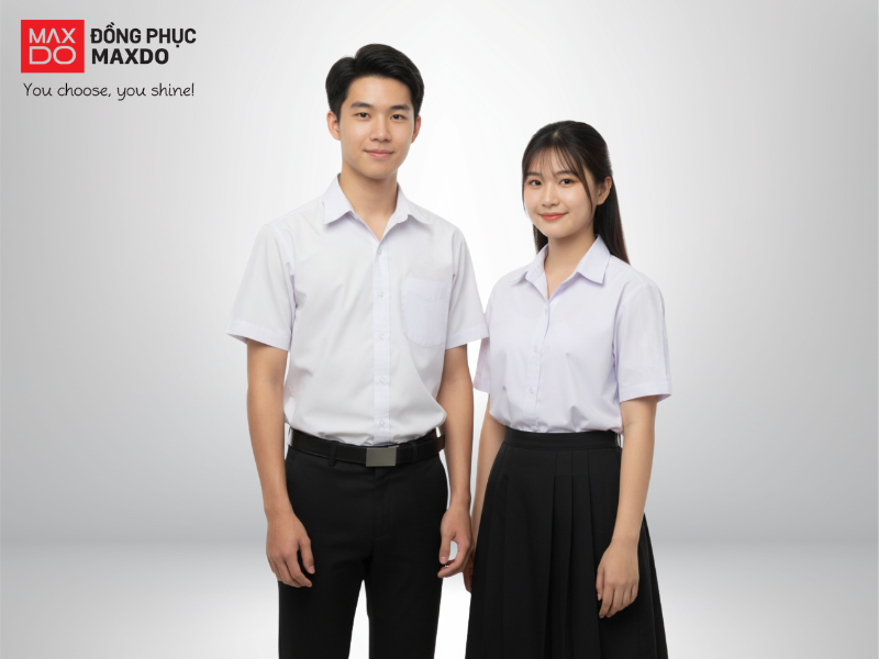Mẫu áo sơ mi đồng phục học sinh màu trắng dành cho cấp trung học