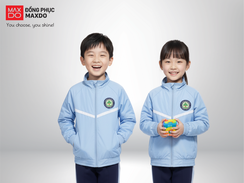 Mẫu áo khoác gió đồng phục mùa đông màu xanh da trời