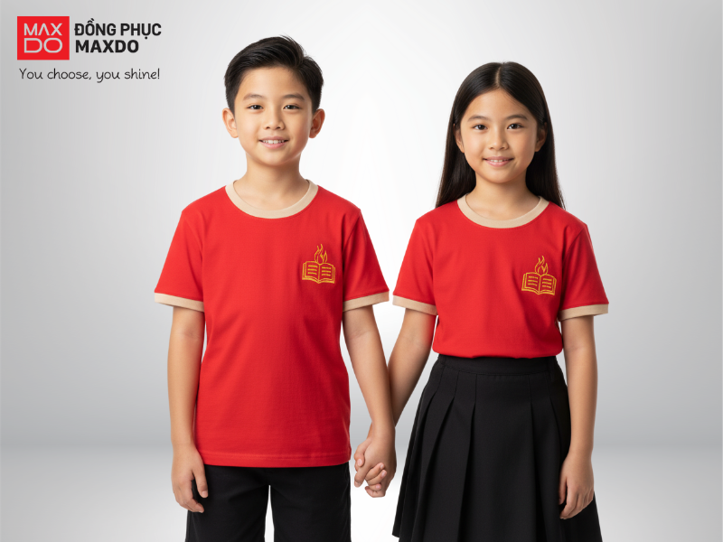 Mẫu đồng phục áo thun cổ tròn cho học sinh cấp 1
