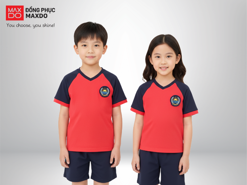 Mẫu áo thun đồng phục học sinh cổ tim dành cho học sinh lớp mầm/cấp tiểu học