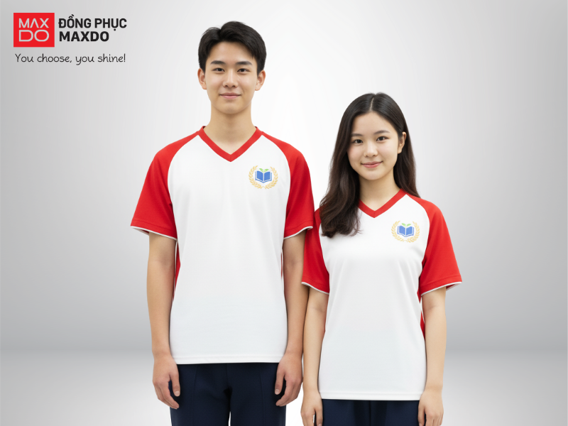 Mẫu áo thun đồng phục học sinh cổ tim dành cho học sinh cấp trung học