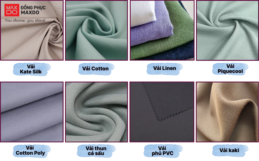 Hình ảnh một số loại vải thường được dùng để may đồng phục nhà hàng, khách sạn