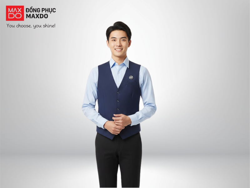 Mẫu đồng phục Bellman phối giữa áo sơ mi với quần tây đơn giản