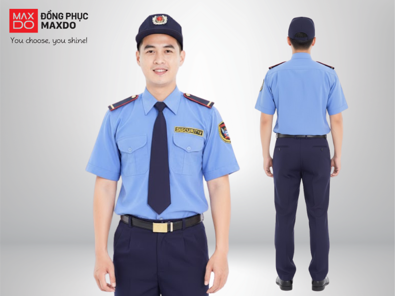 Đồng phục bảo vệ có thiết kế áo màu xanh truyền thống