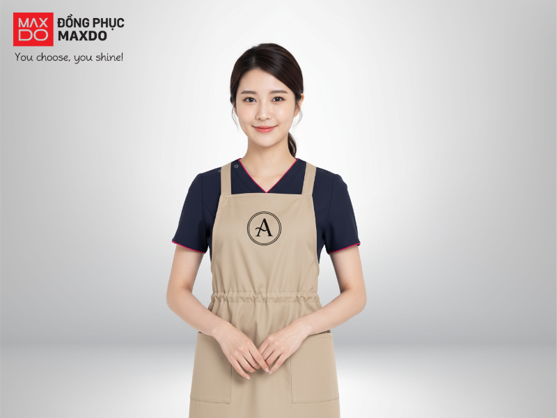 Mẫu đồng phục nhân viên spa phối với tạp dề yếm nữ tính