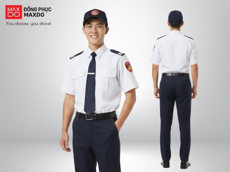 Đồng phục bảo vệ có thiết kế áo màu trắng