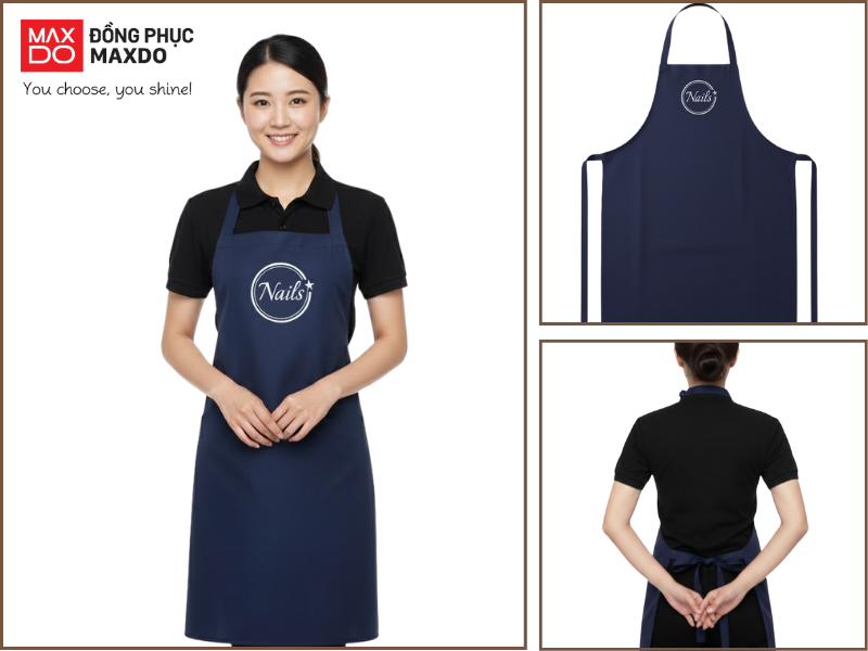 Mẫu tạp dề nail trơn màu xanh navy