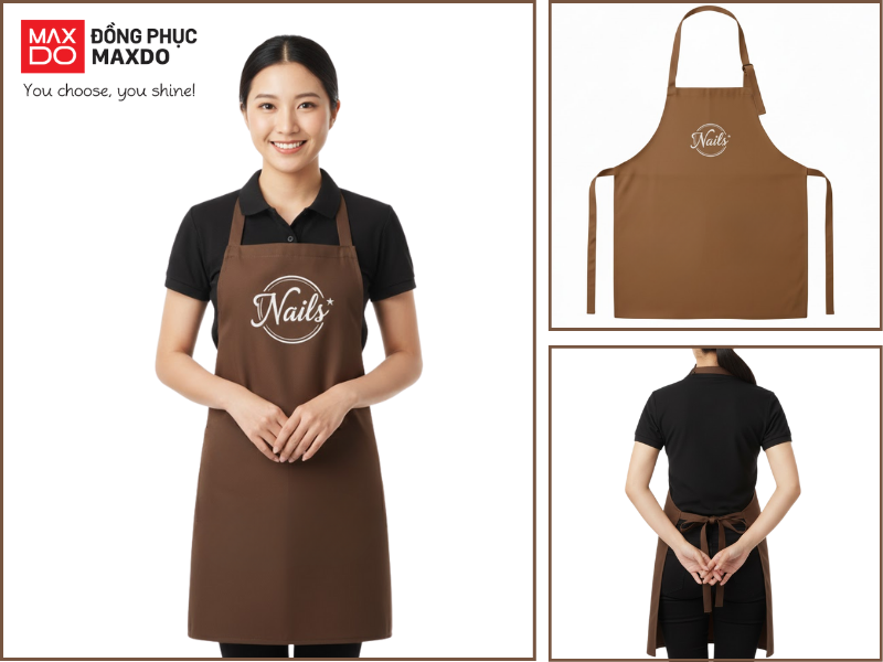 Mẫu tạp dề nail thiết kế đơn giản với tông màu nâu đậm