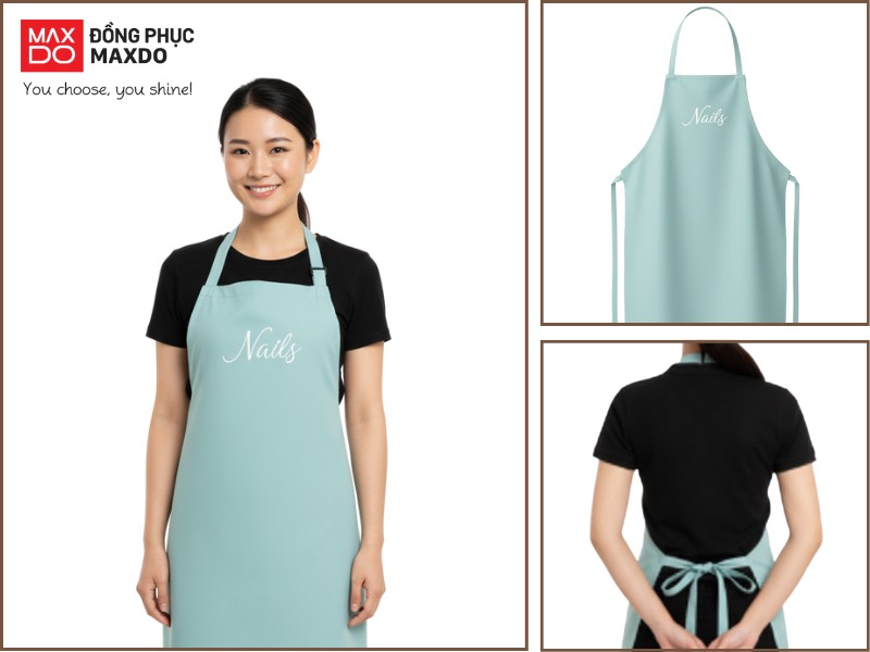 Mẫu tạp dề nail trơn màu xanh pastel