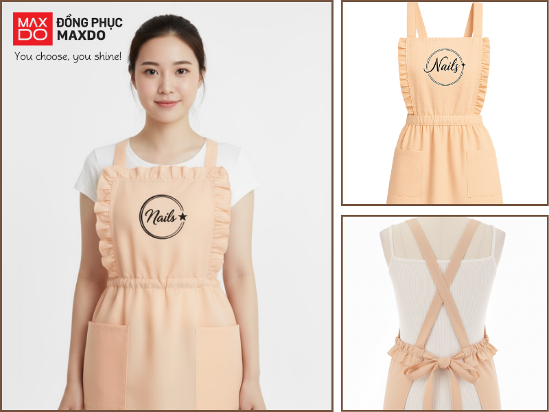 Mẫu tạp dề nail nữ tính màu cam đào