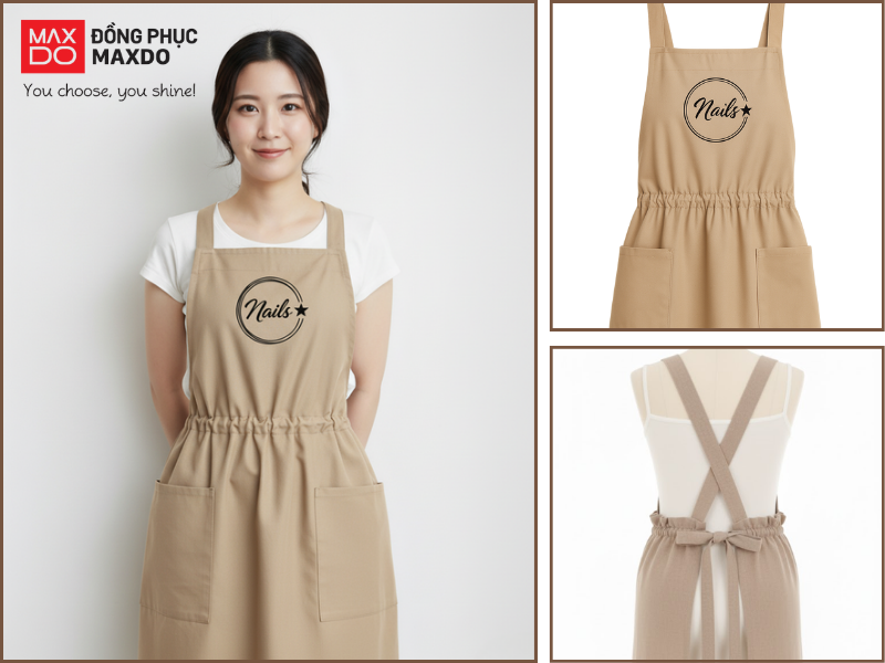 Mẫu tạp dề nail nữ tính màu nâu nhạt