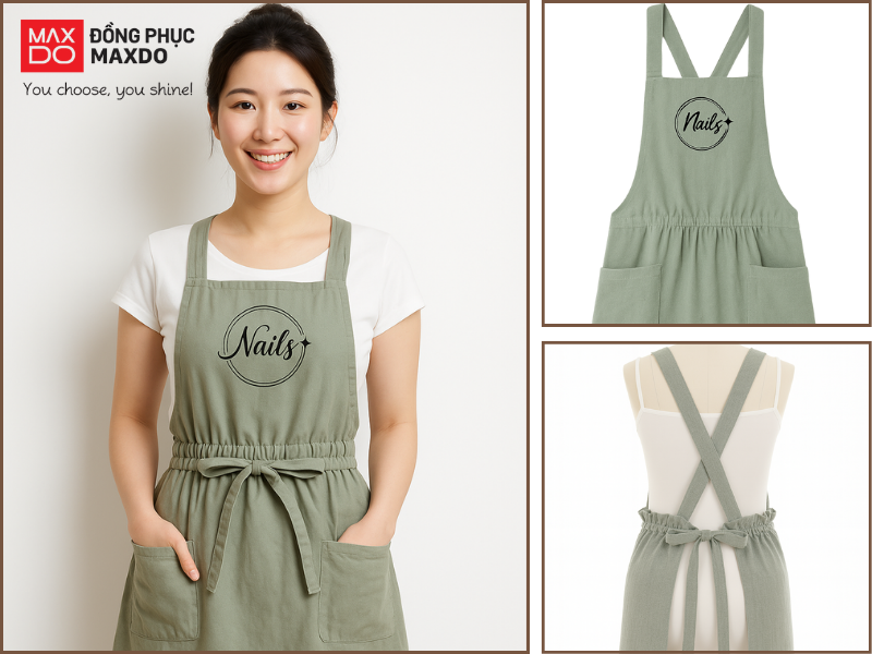 Mẫu tạp dề nail nữ tính màu xanh pastel 