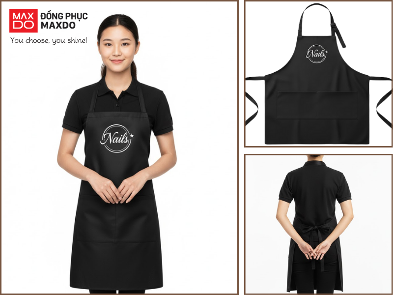 Mẫu tạp dề nail màu đen có thiết kế 2 túi đựng