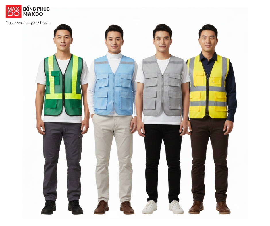 Đồng phục MAXDO cung cấp đa dạng mẫu áo gile bảo hộ lao động đạt chuẩn an toàn.