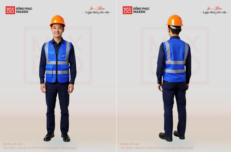 Mẫu áo gile phản quang cho kỹ sư xanh bích.