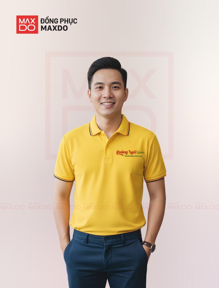 Áo đồng phục nhà hàng sử dụng vải thun 2 chiều.