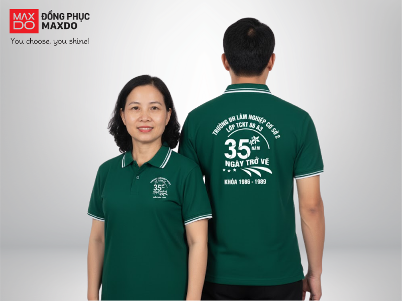 Mẫu áo đồng phục họp lớp kỷ niệm 35 năm màu xanh ngọc