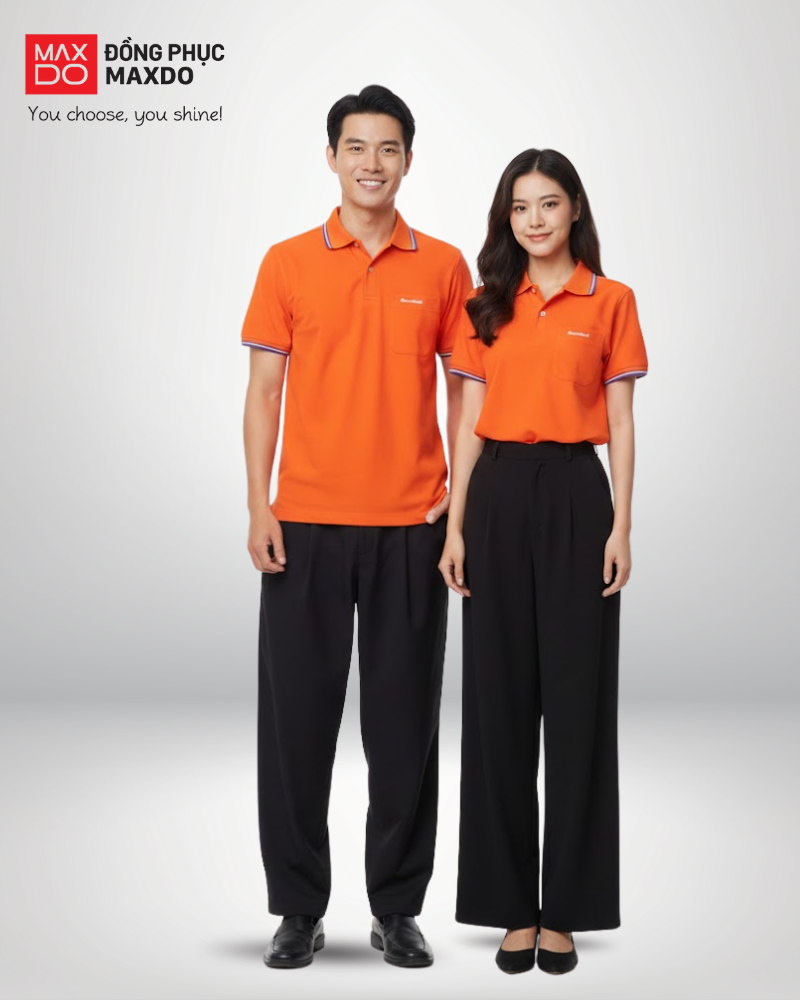 Mẫu đồng phục áo thun cổ polo dành cho nhân viên của ngân hàng Sacombank