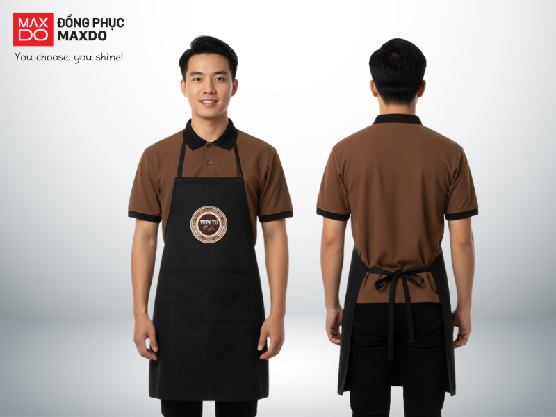 Mẫu đồng phục quán cafe có tông màu chủ đạo là đen và nâu đậm