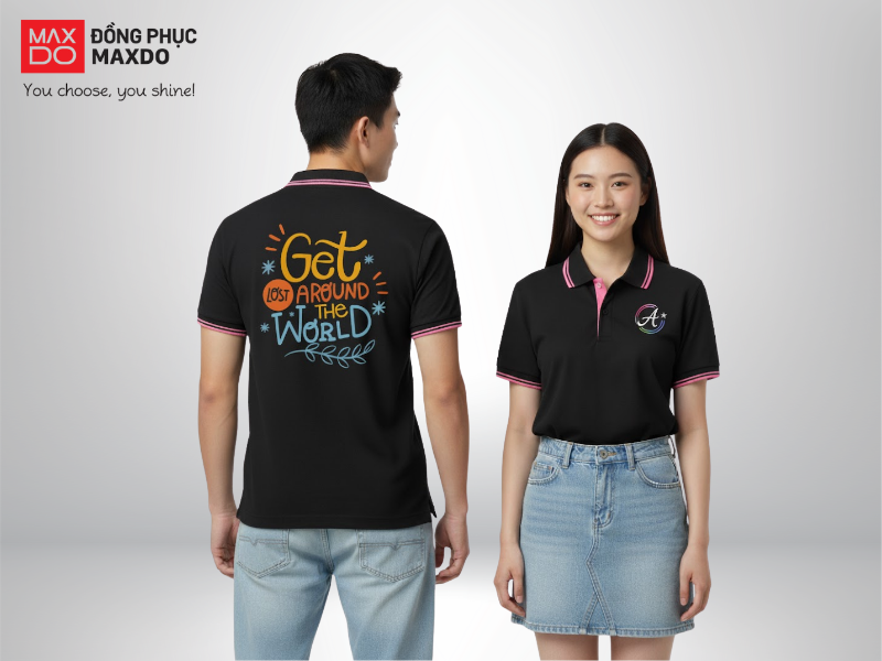 Mẫu đồng phục team building áo thun cổ polo màu đen