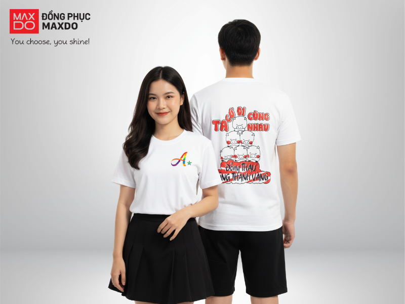 Mẫu áo thun đồng phục team building cổ tròn màu trắng