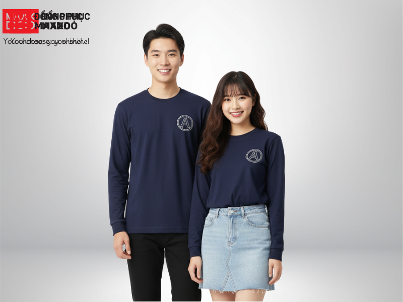 Mẫu đồng phục team building áo thun tay dài cổ tròn màu xanh navy