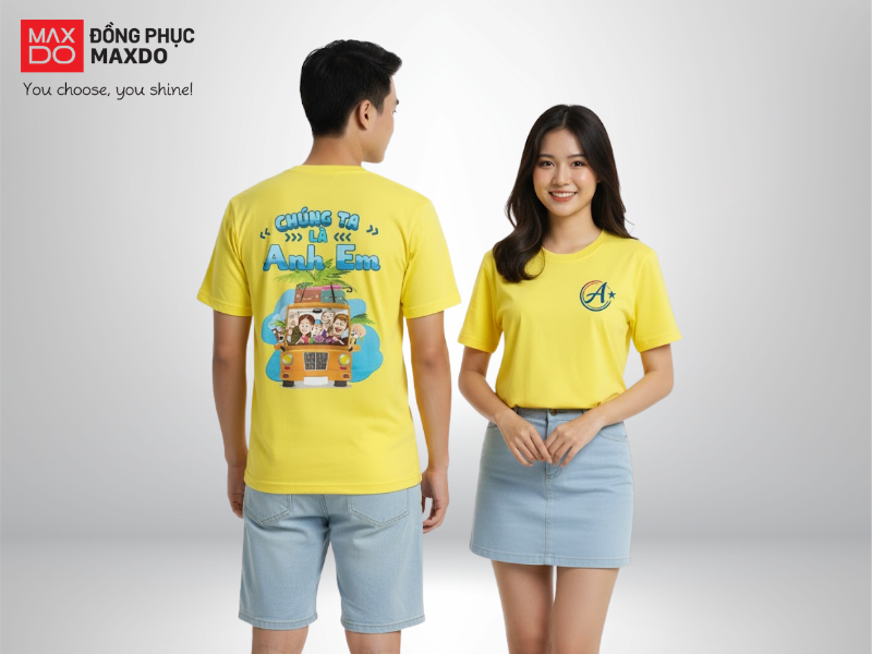 Đồng phục team building áo thun cổ tròn màu vàng 