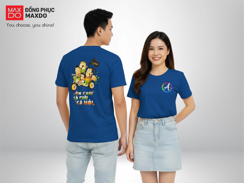 Mẫu đồng phục team building áo thun cổ tròn màu xanh navy