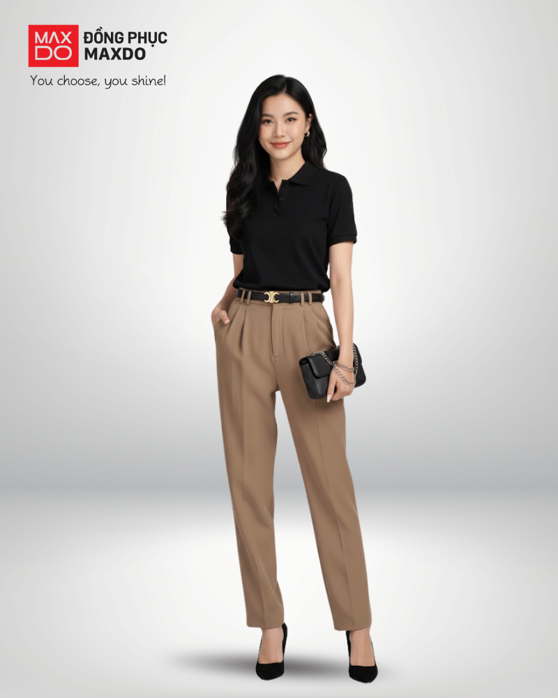 Áo polo đồng phục phối với quần tây ống côn
