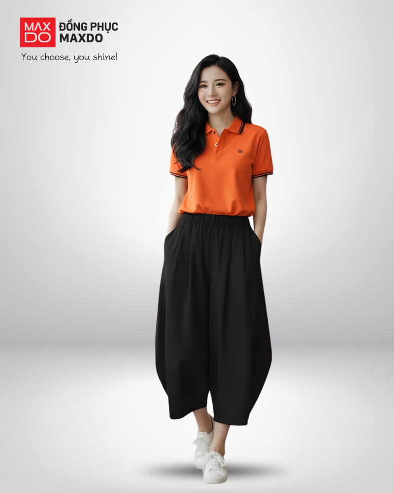 Áo polo đồng phục phối với quần culottes