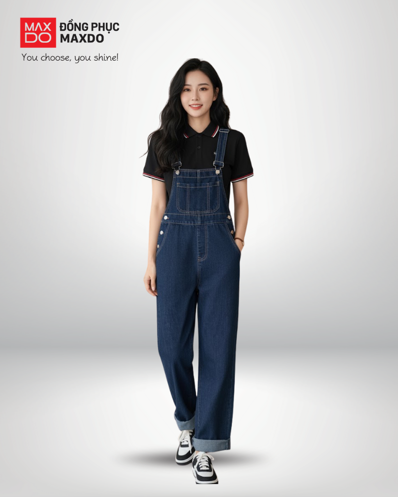 Áo polo đồng phục phối với quần yếm