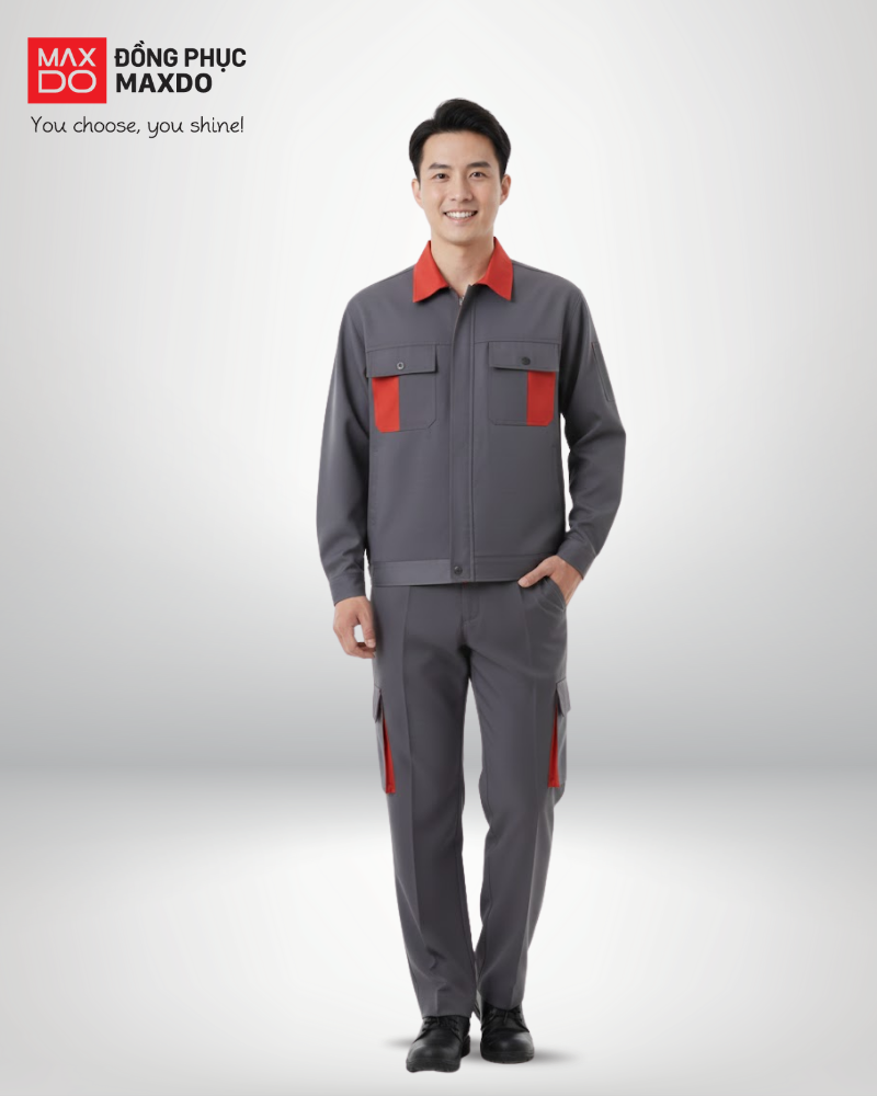 Mẫu quần áo bảo hộ dành cho nhóm công nhân phổ thông màu xám