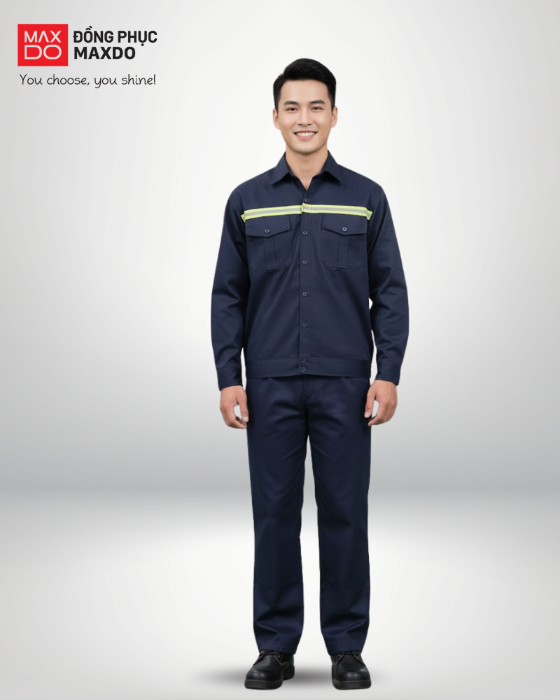 Mẫu quần áo bảo hộ ngành khai thác mỏ màu xanh đen