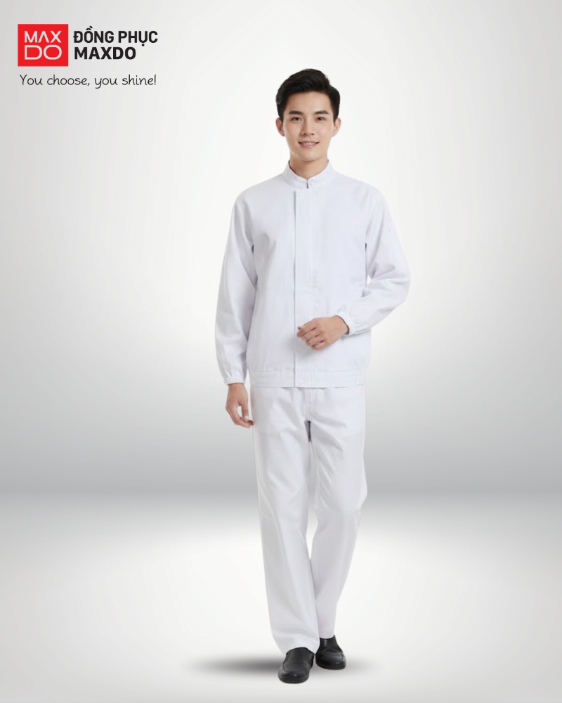 Mẫu quần áo bảo hộ ngành thực phẩm màu trắng