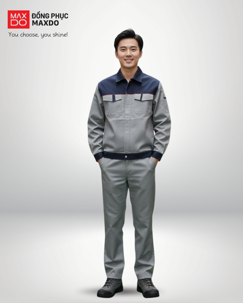 Mẫu quần áo bảo hộ ngành khai thác mỏ màu ghi xám
