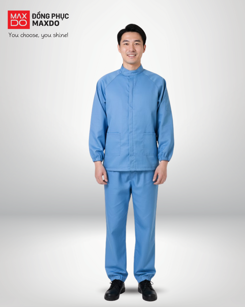 Mẫu quần áo bảo hộ ngành thực phẩm màu xanh dương