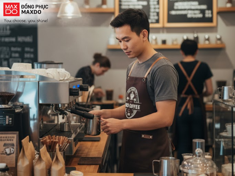 Mẫu tạp dề dành cho quán cafe, trà sữa màu nâu