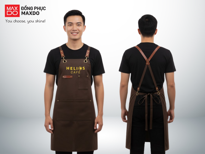 Mẫu tạp dề yếm có nhiều thiết kế nhiều túi đựng nhỏ dành cho quán cafe, trà sữa 