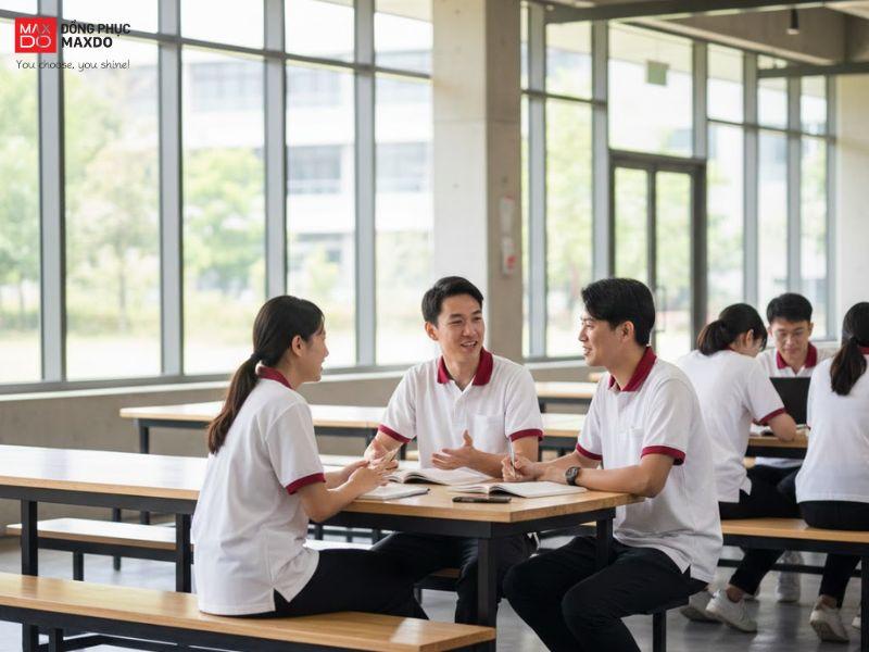 Mẫu đồng phục áo thun polo màu trắng cho sinh viên.