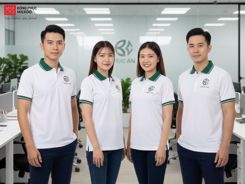Đồng phục áo thun polo công ty Phúc An do Đồng phục MAXDO thực hiện.